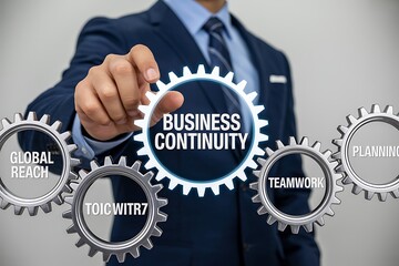 Businessman adjusting business continuity gear mechanism