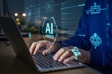Professional working on ai agents with laptop