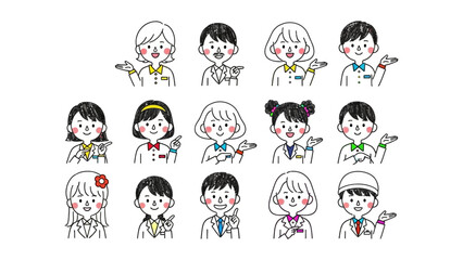 diverse professional people illustrations presenting and pointing ideal for business communication customer service guidance and educational material