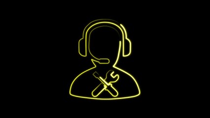 Customer service representative yellow neon outline global support and call center symbol. Neon Icon. Neon Sign