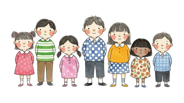 diverse group of happy children standing together on a white background representing multicultural childhood education and friendship concepts.