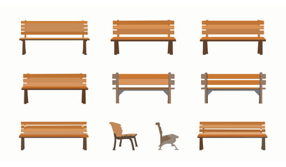 Minimal bench furniture vector set with top side and isometric views isolated on white