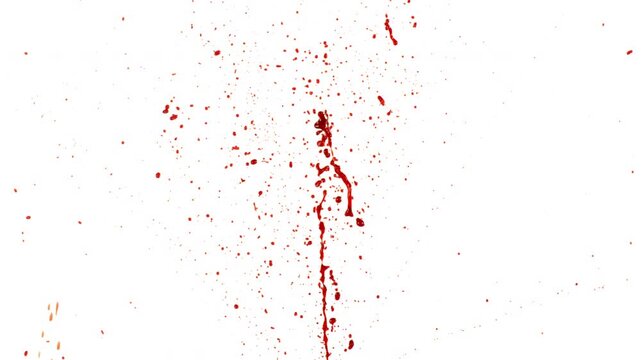 Blood Splash in Super Slow Motion . Isolated on White Background . High-Speed Cinematic Shot of Blood Droplets Forming Abstract Stain