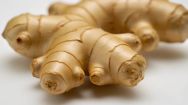 Fresh Ginger Root Close-Up on White Background, Healthy Eating and Cooking Ingredient