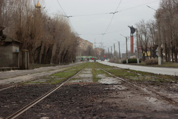 Empty Tramway Line in City Street