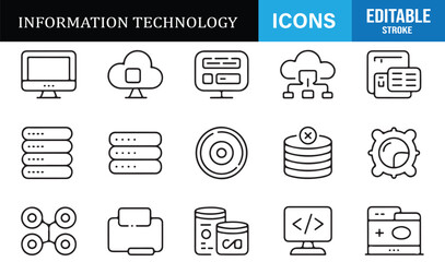 IT infrastructure and cloud computing line icons collection