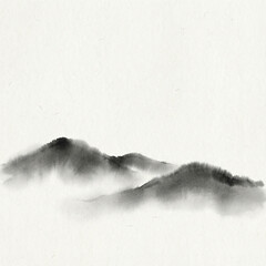 Asian Minimal Mountain Landscape in Ink Painting Style