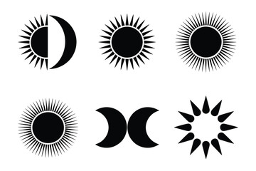 Fototapeta premium Sun and moon celestial silhouette icons for astrology and nature