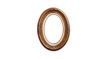 An empty antique oval gold frame features a 3d metallic golden design with a round silver ring symbol and a zero number sign isolated on a white background for a wedding
