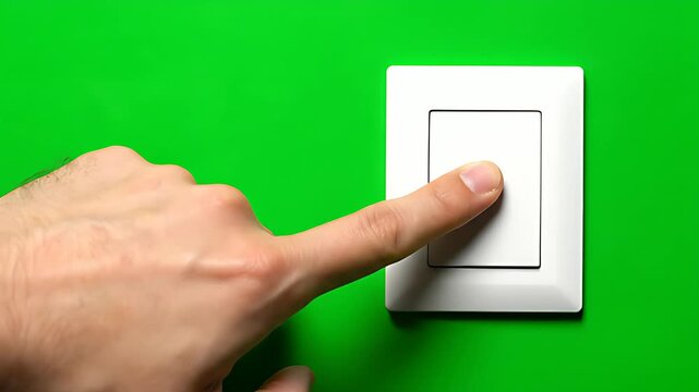 Human Hand Pressing Light Switch on Green Screen