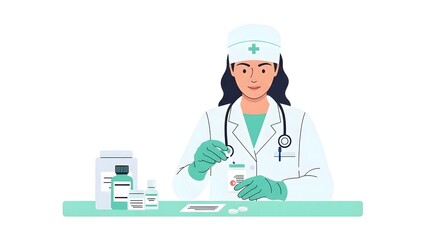 Dedicated healthcare professional meticulously preparing and dispensing medications, symbolizing essential pharmaceutical care, medical expertise, and patient wellness services