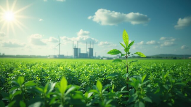 Green industry eco power for sustainable energy environmental friendly low carbon footprint. Green factory industry for good environment ozone air low carbon