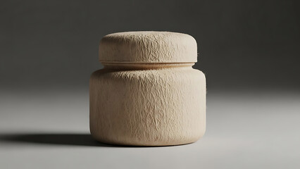 Luxury cosmetic bottles made from organic mycelium material on a neutral background, eco-packaging