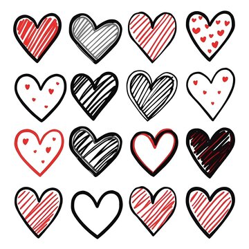 Set of seamless patterns with red heart shapes and romantic pink illustrations for Valentine's Day vector art decoration