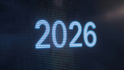 Shining digital display with the year 2026 in futuristic style