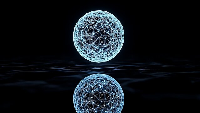 Abstract Wireframe Globe Floating in Space with Reflection Below
