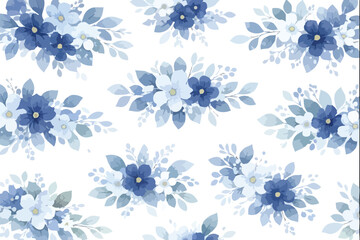 BlueWatercolorFloralBouquetSeamlessPattern