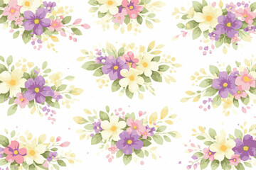 ColorfulWatercolorFloralBouquetPurplePinkYellowSeamlessPattern