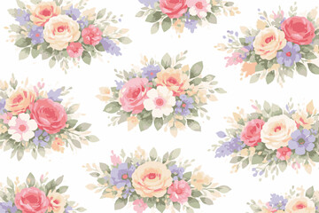 VintageWatercolorRoseAndFloralBouquetSeamlessPattern