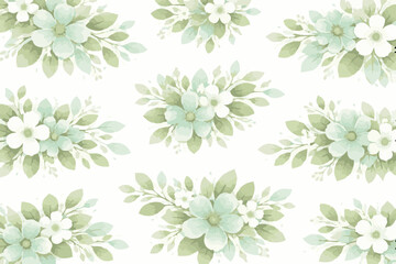 MintGreenAndWhiteWatercolorFloralBouquetSeamlessPattern