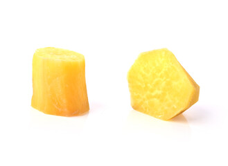 slices of sweet potatos ,Piece of Boiled Japanese sweet potato isolated on white background
