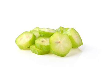 Averrhoa bilimbi fruits or Belimbing slices isolated on a white background.