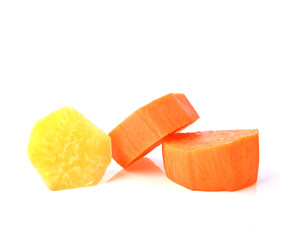 slices of sweet potatos ,Piece of Boiled Japanese sweet potato isolated on white
