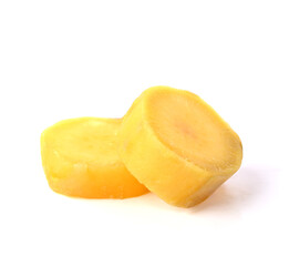 slices of sweet potatos ,Piece of Boiled Japanese sweet potato isolated on white background