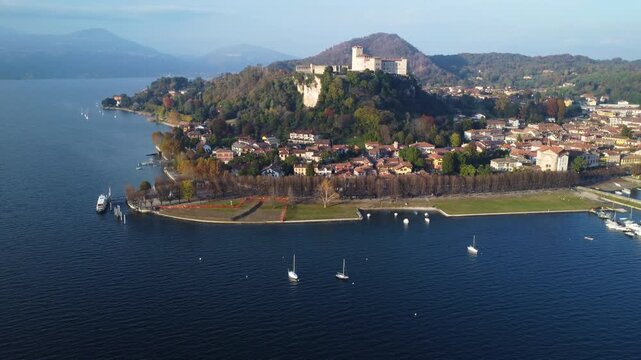 Aerial view of the Rocca di Angera, Italy