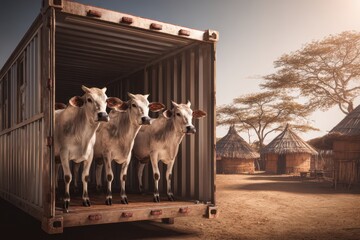 cows in the back of an open metal cargo truck