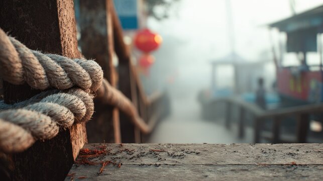 Mystic morning: A serene landscape in a misty asian countryside bridge - Powered by Adobe