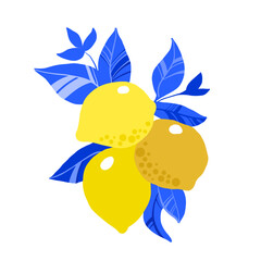 Lemons. Italy. Vector illustration of a summer lemon, blue pattern