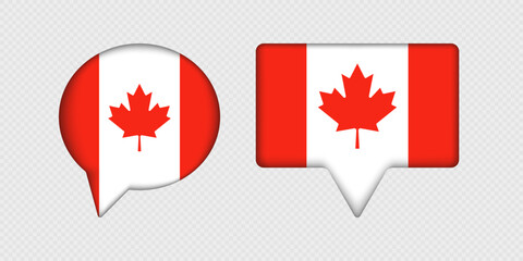 Flag of Canada in speech bubble.