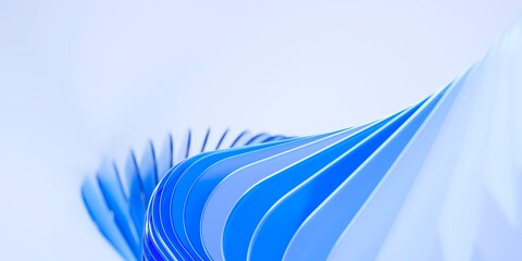 Abstract blue glass arc wave with floating transparent segments and soft light, 3d render © StockStyle