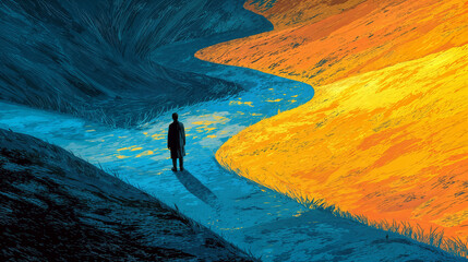 Contemplating Choices: A Symbolic Journey Through Light and Darkness at the Crossroads