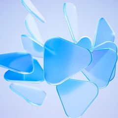 Abstract floating blue glass plates with rounded edges and translucent layers, 3d render