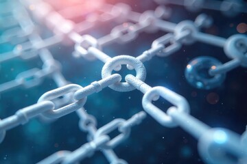 Interconnected white chains forming an abstract network, symbolic of unity, connection, and linkage Clean, bright, and minimalist aesthetic , repetition, design