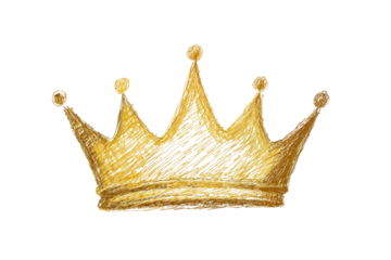 Elegant Hand-Drawn Golden Crown Sketch for Children's Books and Clipart Use on Clean White Background