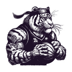 Obraz premium basketball tiger gripping a basketball