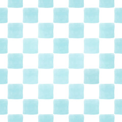 Cute turquoise aqua checkerboard with rounded squares seamless watercolor pattern