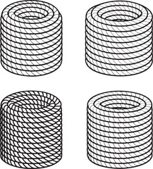 Set of Coiled rope Outline vector illustration isolated On Transparent Background