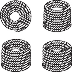 Set of Coiled rope Outline vector illustration isolated On Transparent Background