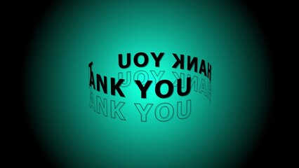 Black text THANKYOU in a curved 3D formation on a teal gradient background THANK YOU text 3D text