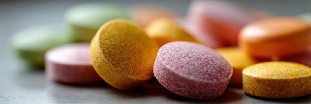 Colorful assorted candy tablets on surface - Powered by Adobe