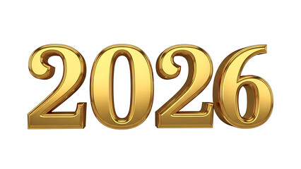 Golden 3D 2026 numbers on white background, shiny metallic year