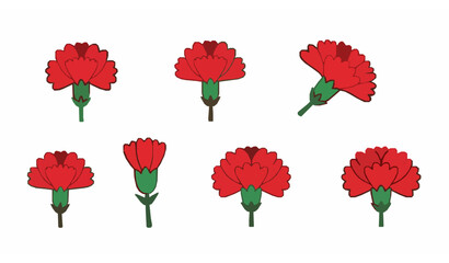 Cute red carnation die cut vector collection for National Carnation Day isolated on white
