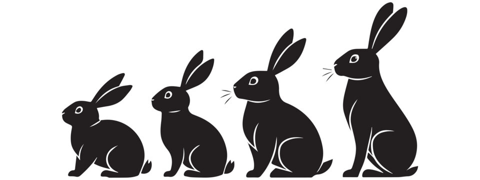 Rabbit Silhouette Vector &ndash; Bunny Outline, Animal Icon, Wildlife Graphic Design Set .