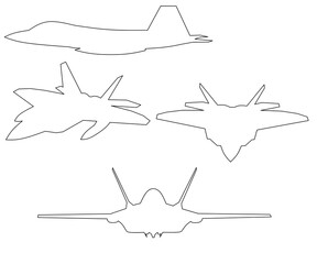Simple line jet fighter image,jet fighter outline design vector,jet fighter lineart design illustration ,set simple line jet fighter image on white background 