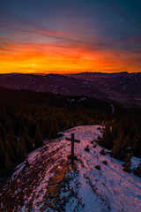 Sonnenuntergang Rennfeld - Hochsteiermark - &Ouml;sterrreich - Abendrot - Gipfelkreuz