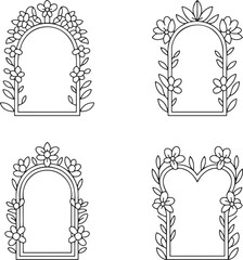 Set of Floral archways Outline vector illustration isolated On Transparent Background